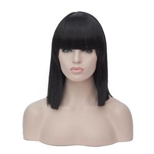 Short Straight 15 in Bob Wig Root Black light Brown Hair Wigs with Bangs